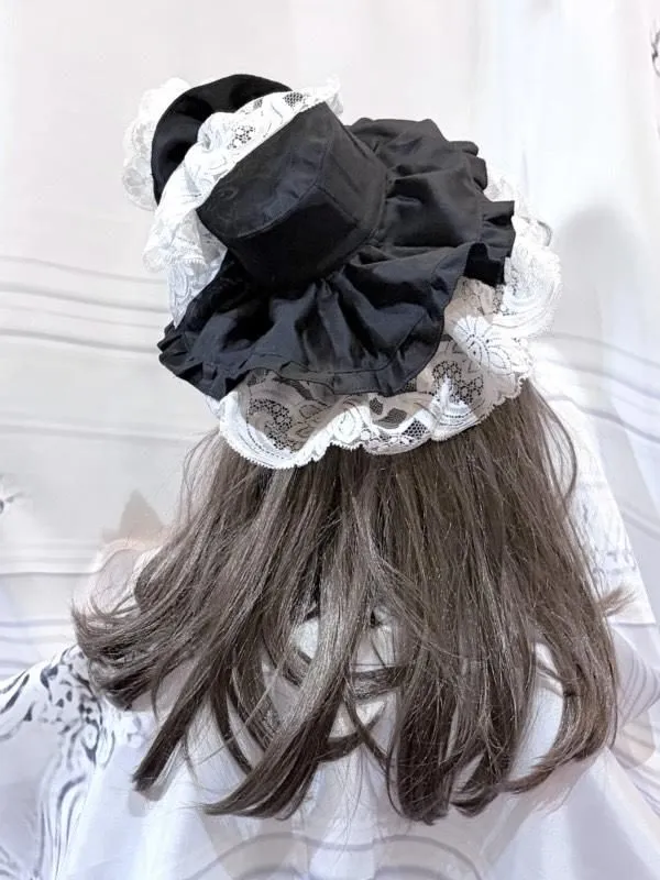 【MARBLE】大理石蕾丝玫瑰花卉布卢姆小帽子:黑白格子
