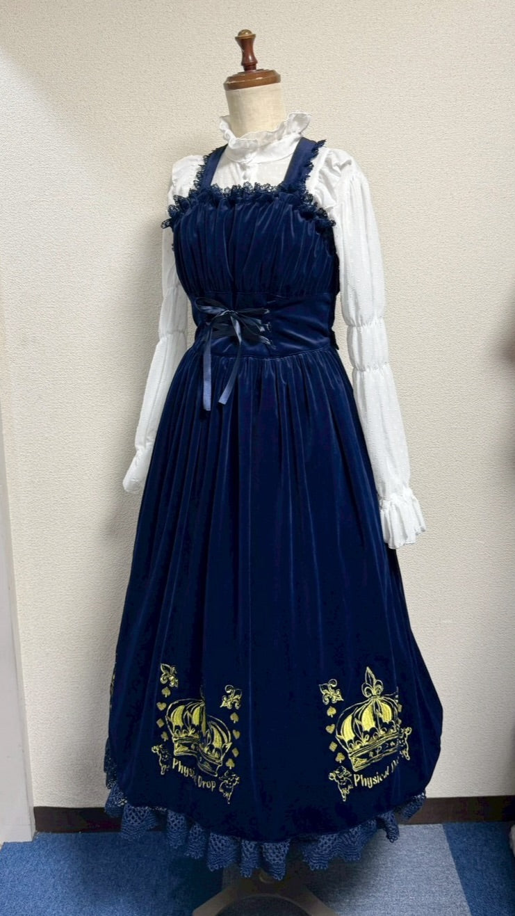 【Physical Drop】フィジカルドロップ 王冠刺繍別珍ジャンパースカート【紺】