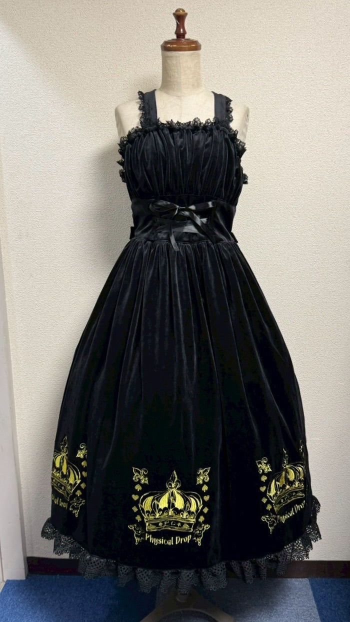 【Physical Drop】フィジカルドロップ 王冠刺繍別珍ジャンパースカート【黒】