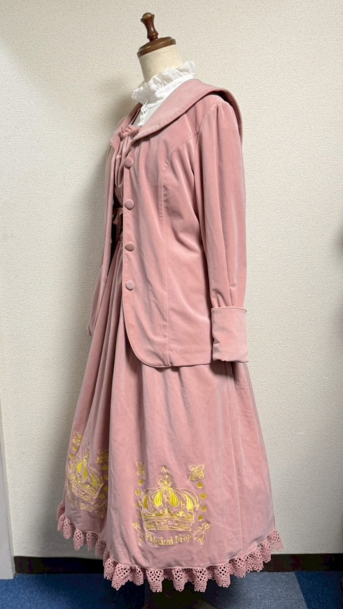 【Physical Drop】フィジカルドロップ 王冠刺繍別珍ジャンパースカートピンク】