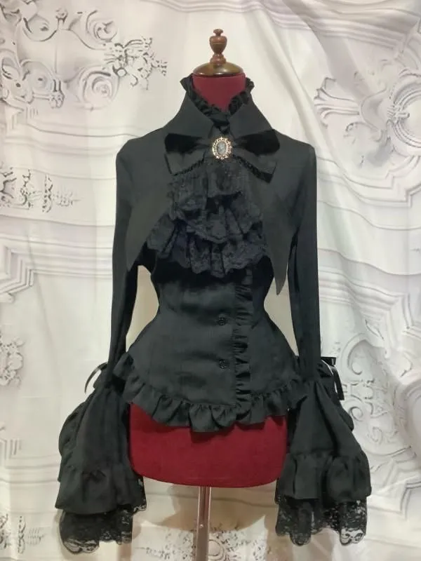 【MARBLE】大理石不同领带经典装饰衬衫:黑色条纹×黑色×黑色蕾丝