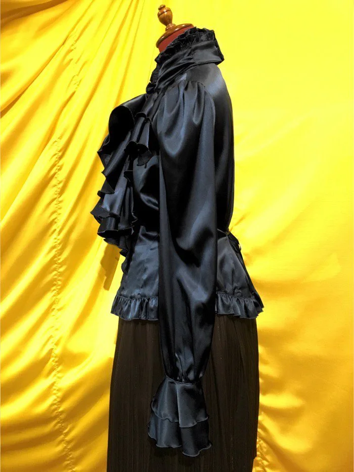 【MARBLE】マーブル ◆Lサイズ◆アンティークビジュー付きボリュームタイブラウス:黒