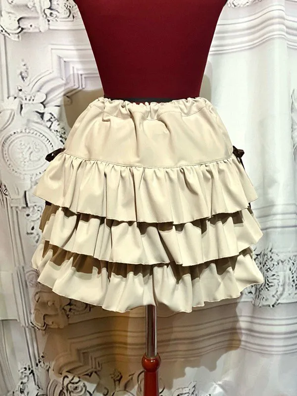 【MARBLE】マーブル サイドリボン付き切り替えティアードスカート:ベージュ