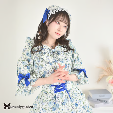 【heavenly garden】헤븐리 가든 로즈 러플 살롱 드레스 블루