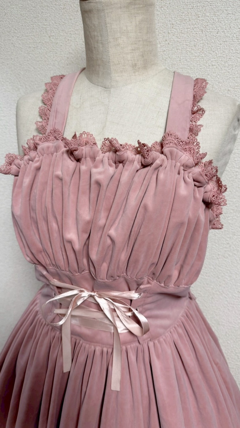 【Physical Drop】フィジカルドロップ 王冠刺繍別珍ジャンパースカートピンク】