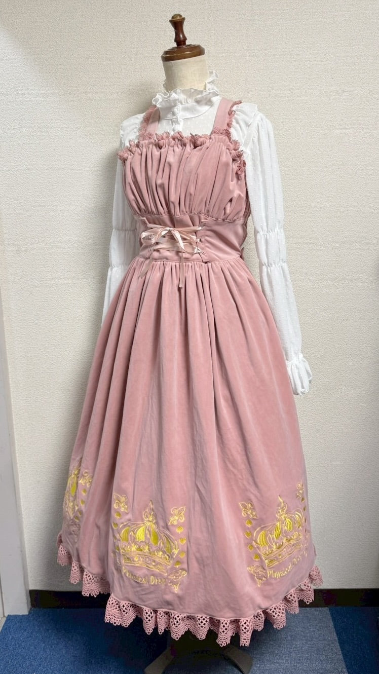 【Physical Drop】フィジカルドロップ 王冠刺繍別珍ジャンパースカートピンク】