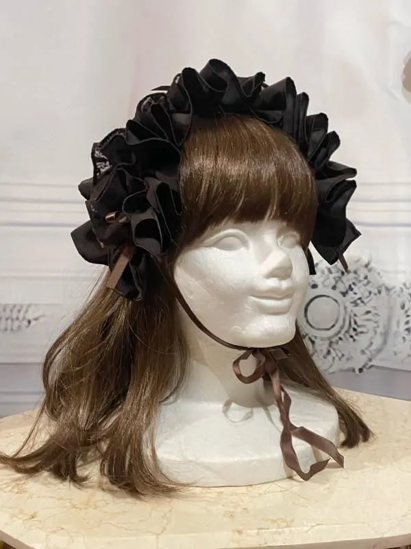 【MARBLE】マーブル フリル重ねボリュームヘッドドレス:茶ゴシック柄フロッキー