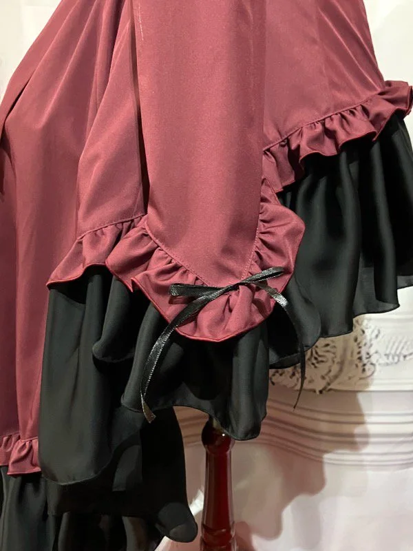 【MARBLE】マーブル ゴシック調ダイヤカットタイ付きブラウス型ワンピース:えんじ×黒石