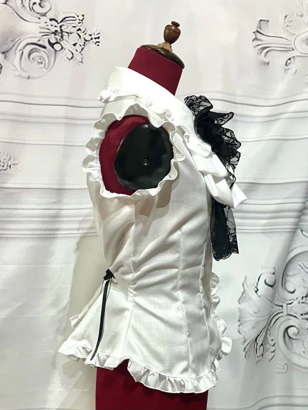 【MARBLE】マーブル 蝶型コサージュフリルタイ付きノースリーブブラウス:白黒