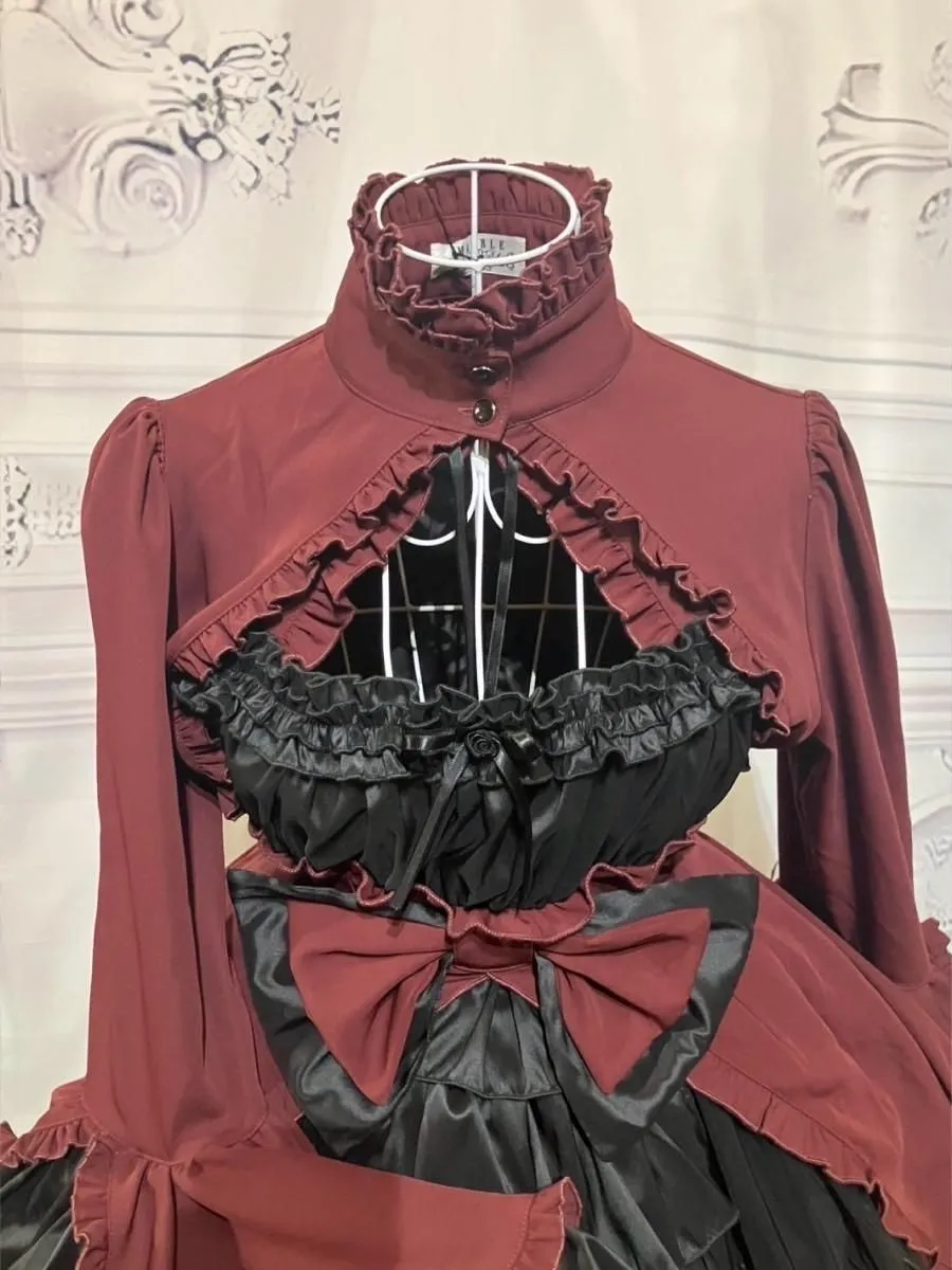 【MARBLE】マーブル 配色切り替えデコラティブワンピース:えんじワンピース×えんじボレロ