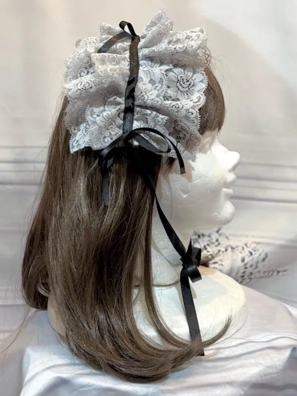 【MARBLE】マーブル レースティアードヘッドドレス:グレー×黒リボン