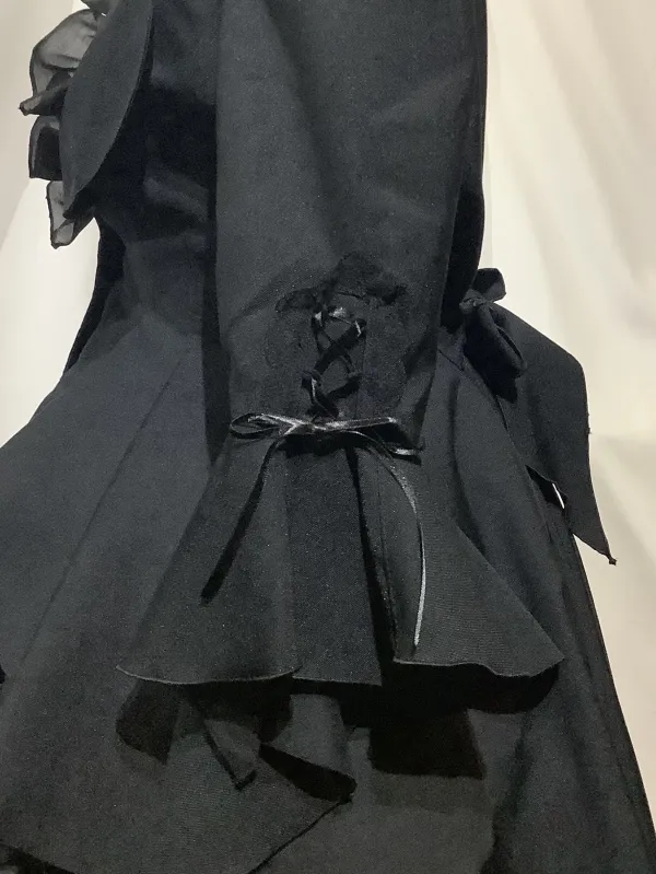 【MARBLE】マーブル フレアドレープテーラードジャケット+レイヤードフリルスカート:黒×黒フリル×黒レース (黒スカート)