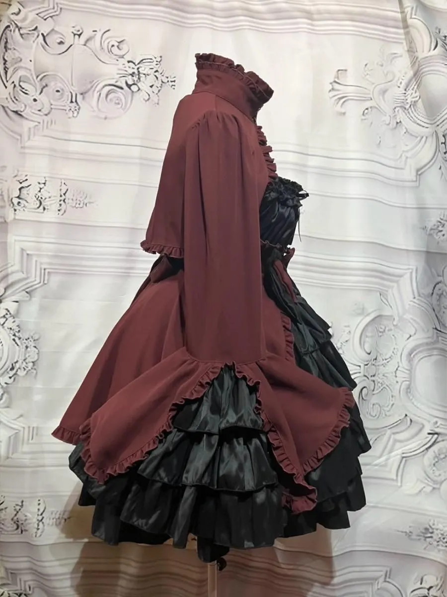 【MARBLE】マーブル 配色切り替えデコラティブワンピース:えんじワンピース×えんじボレロ