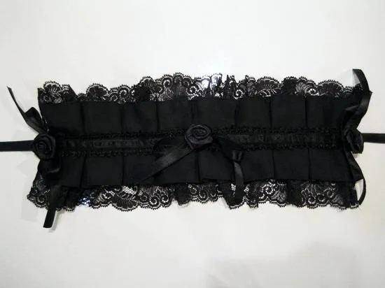 【MARBLE】マーブル サテンバラ付きタックプリーツヘッドドレス:黒×黒レース