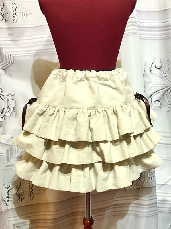 【MARBLE】マーブル サイドリボン付き切り替えティアードスカート:生成