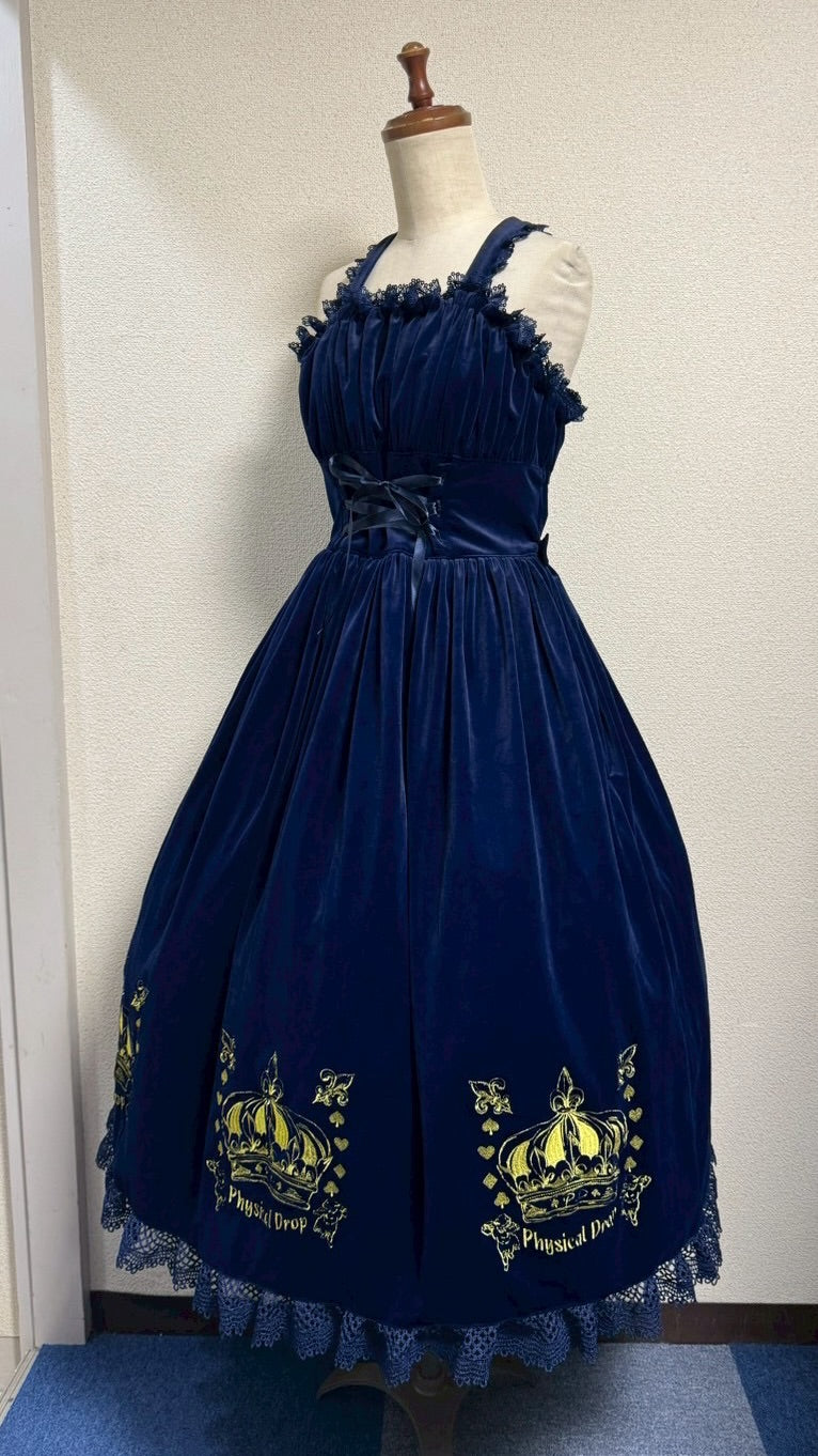 【Physical Drop】フィジカルドロップ 王冠刺繍別珍ジャンパースカート【紺】