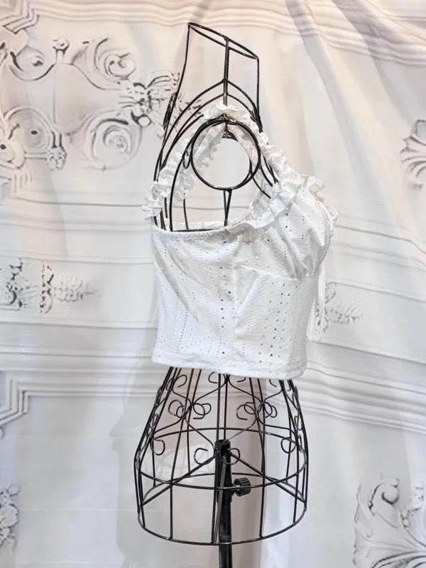 【MARBLE】マーブル バラブローチ付きフリルキャミソール◆L-LL◆:白刺繍柄