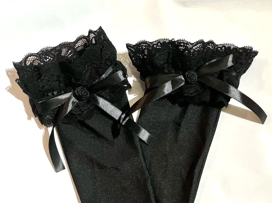 【MARBLE】マーブル バラつきロンググローブ:黒サテン