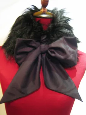 【MARBLE】マーブル 2WAYファーティペットorファーマフラー:黒毛足長ファー×黒リボン