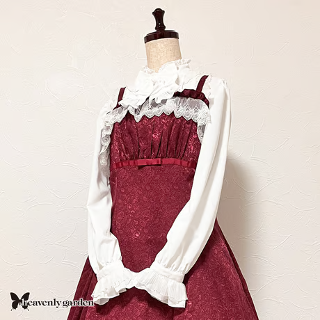 【heavenly garden 】ヘヴンリィ ガーデン プリーツスタンドカラーブラウス・白