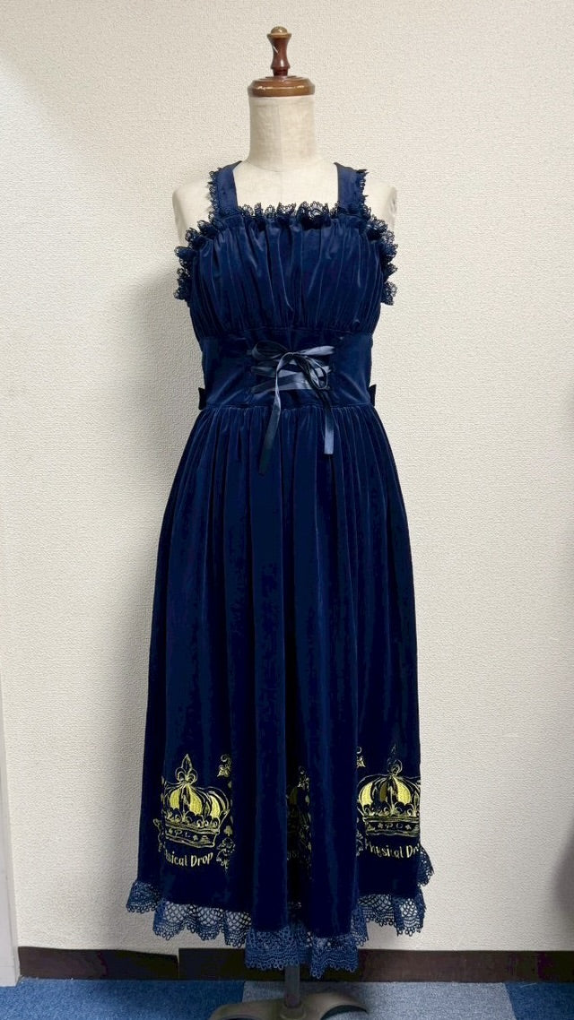 【Physical Drop】フィジカルドロップ 王冠刺繍別珍ジャンパースカート【紺】