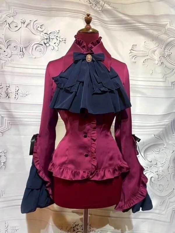 MARBLE】マーブル カメオタイ付き後編み上げブラウス：グレイッシュ