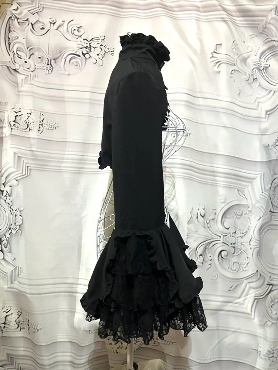 【MARBLE】マーブル 姫袖ボレロ付き配色切り替えデコラティブワンピース:黒レースワンピース×黒レースボレロ