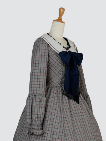 【Victorian maiden】빅토리안 메이든★예약 접수 중★ 에콜 데 펠리스 포트 세일러 드레스 브라운 체크 /Black점검
