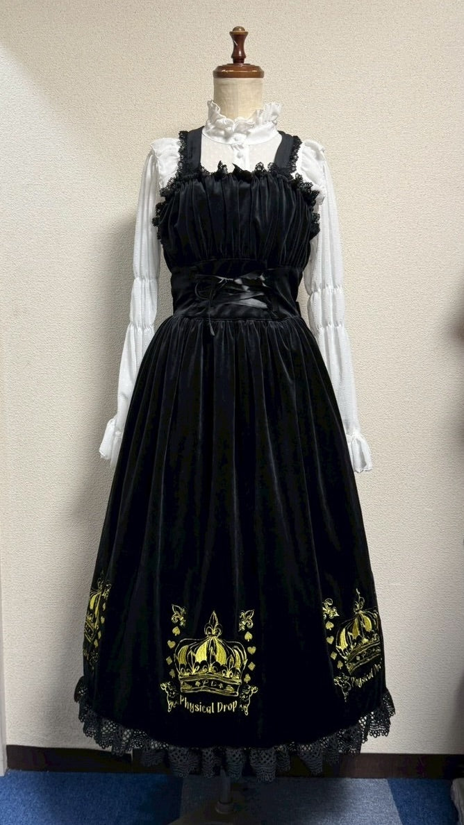 【Physical Drop】フィジカルドロップ 王冠刺繍別珍ジャンパースカート【黒】