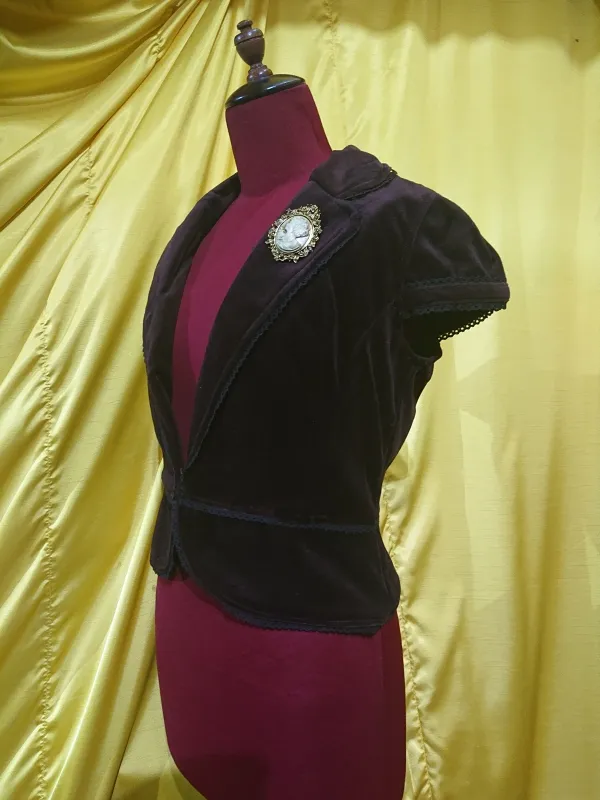 【MARBLE】マーブル ◆Lサイズ◆アンティークカメオブローチ付きテーラードレース飾りジャケット:茶