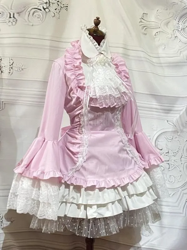 【MARBLE】マーブル リボンデコレーション・クラシックタイ付きサイドタックドレスワンピース:ピンク