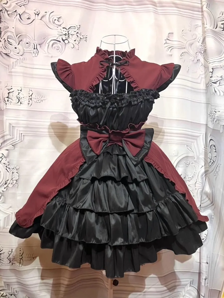 【MARBLE】マーブル 配色切り替えデコラティブワンピース:えんじワンピース×えんじボレロ