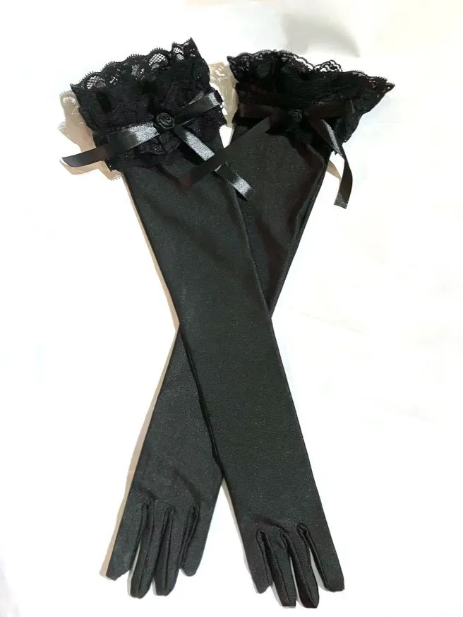 【MARBLE】マーブル バラつきロンググローブ:黒サテン