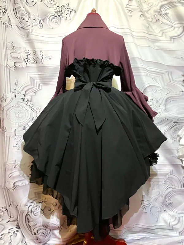 【MARBLE】マーブル ドレープタイ付きゴシックエレガンスブラウスワンピース:ボルドー×黒 LLサイズ