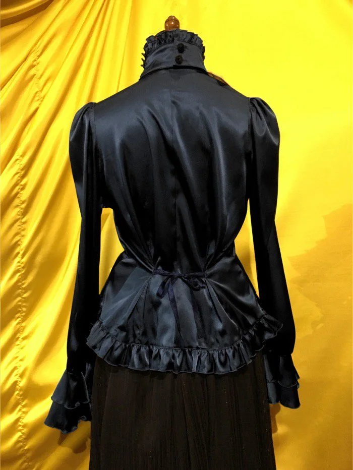 【MARBLE】マーブル ◆Lサイズ◆アンティークビジュー付きボリュームタイブラウス:黒