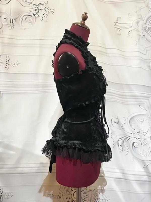 【MARBLE】マーブル アクセサリー付き編み上げビスチェ:黒ベロア×黒