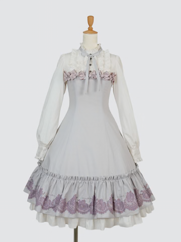 【Victorian maiden】ヴィクトリアンメイデン ★ご予約受付中★ vintageレースプリントサテンメニーリボンドールドレス