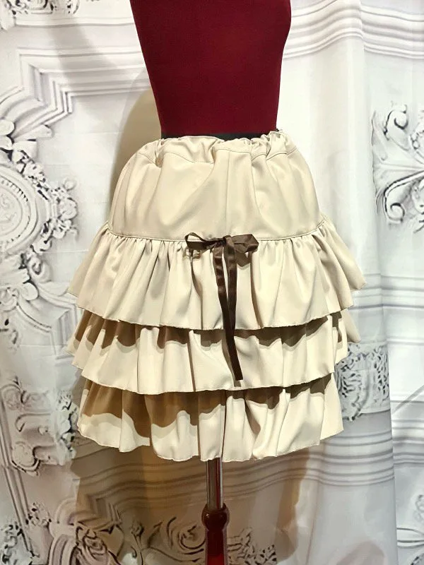 【MARBLE】マーブル サイドリボン付き切り替えティアードスカート:ベージュ
