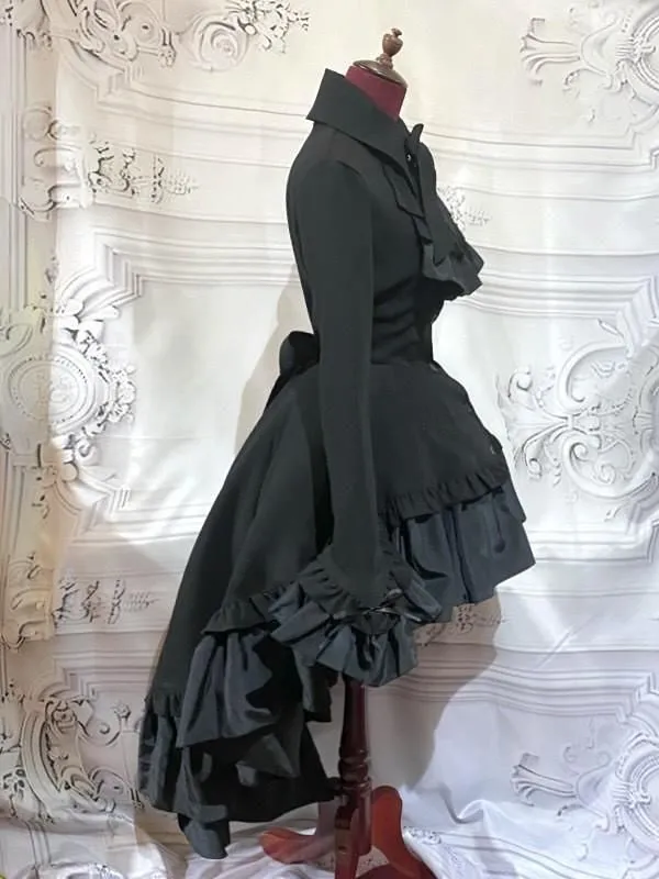 【MARBLE】マーブル ゴシック調ダイヤカットタイ付きブラウス型ワンピース:黒×赤楕円石