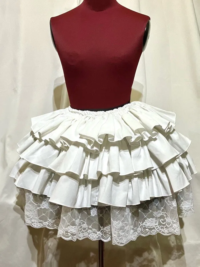 【MARBLE】マーブル ボリュームフリル 裾レーススカート:白×白レース