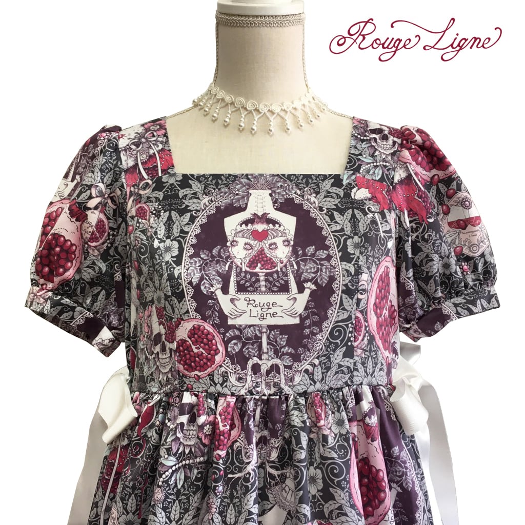 【Rouge Ligne】ルージュリーニュ 私が愛したザクロワンピース/Green gray×White