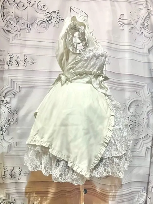 【MARBLE】大理石公主袖波莱罗配色切换装饰连衣裙:白×蕾丝花边