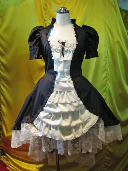 【MARBLE】マーブル 別衿・姫袖付きドレスワンピース:黒×白フリル