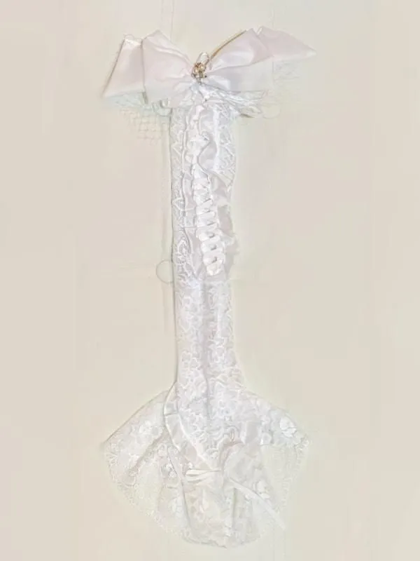 【MARBLE】マーブル コサージュ付きクラシカル編み上げグローブ:白レース×白パール