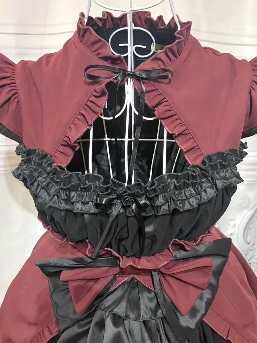 【MARBLE】マーブル 配色切り替えデコラティブワンピース:えんじワンピース×えんじボレロ