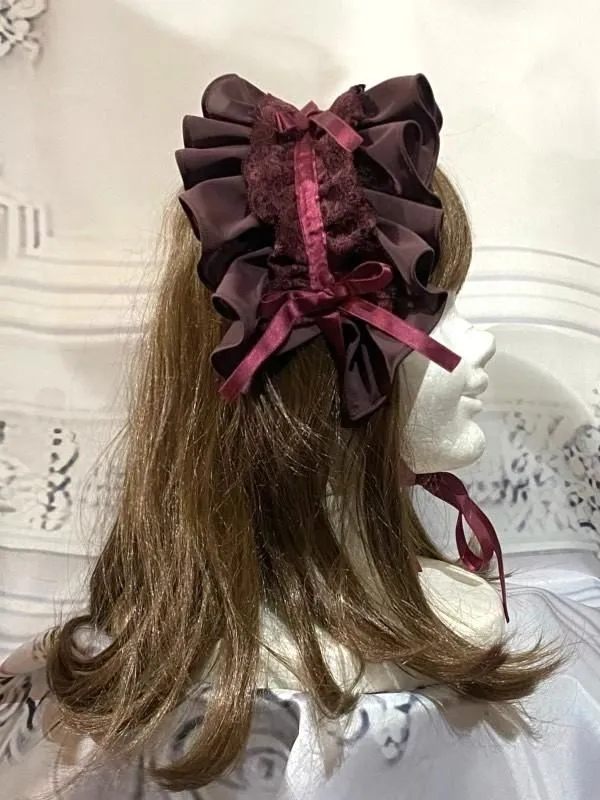 【MARBLE】マーブル ボリュームフリル&レースヘッドドレス:えんじレース×えんじリボン