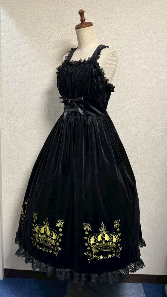 【Physical Drop】フィジカルドロップ 王冠刺繍別珍ジャンパースカート【黒】