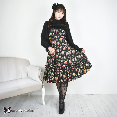 【heavenly garden】헤븐리 가든 로즈 프린세스 라인 점퍼 스커트・Black