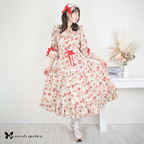 【heavenly garden】헤븐리 가든 로즈 러플 살롱 드레스 레드