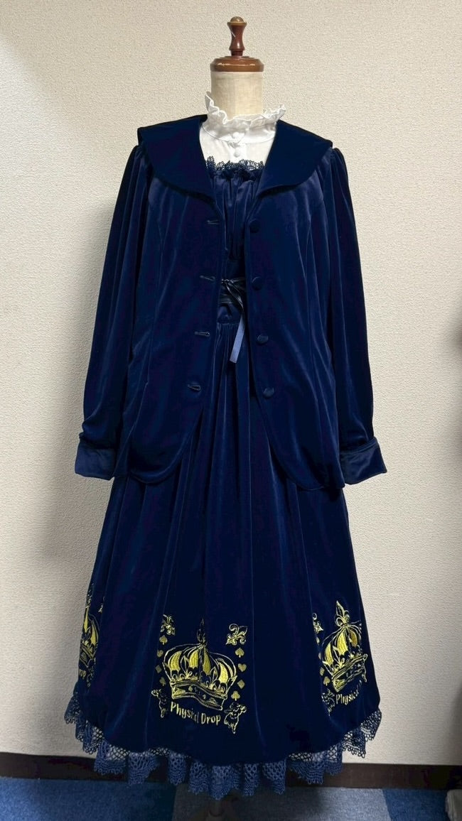 【Physical Drop】フィジカルドロップ 王冠刺繍別珍ジャンパースカート【紺】